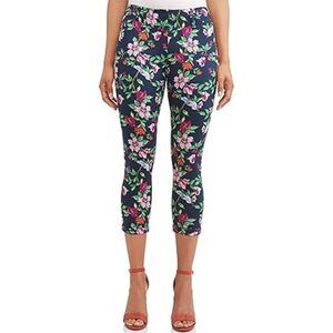 Bird Floral Capri Jeggings Women Plus 2X 20 Navy Textured Crop Cropped Pants